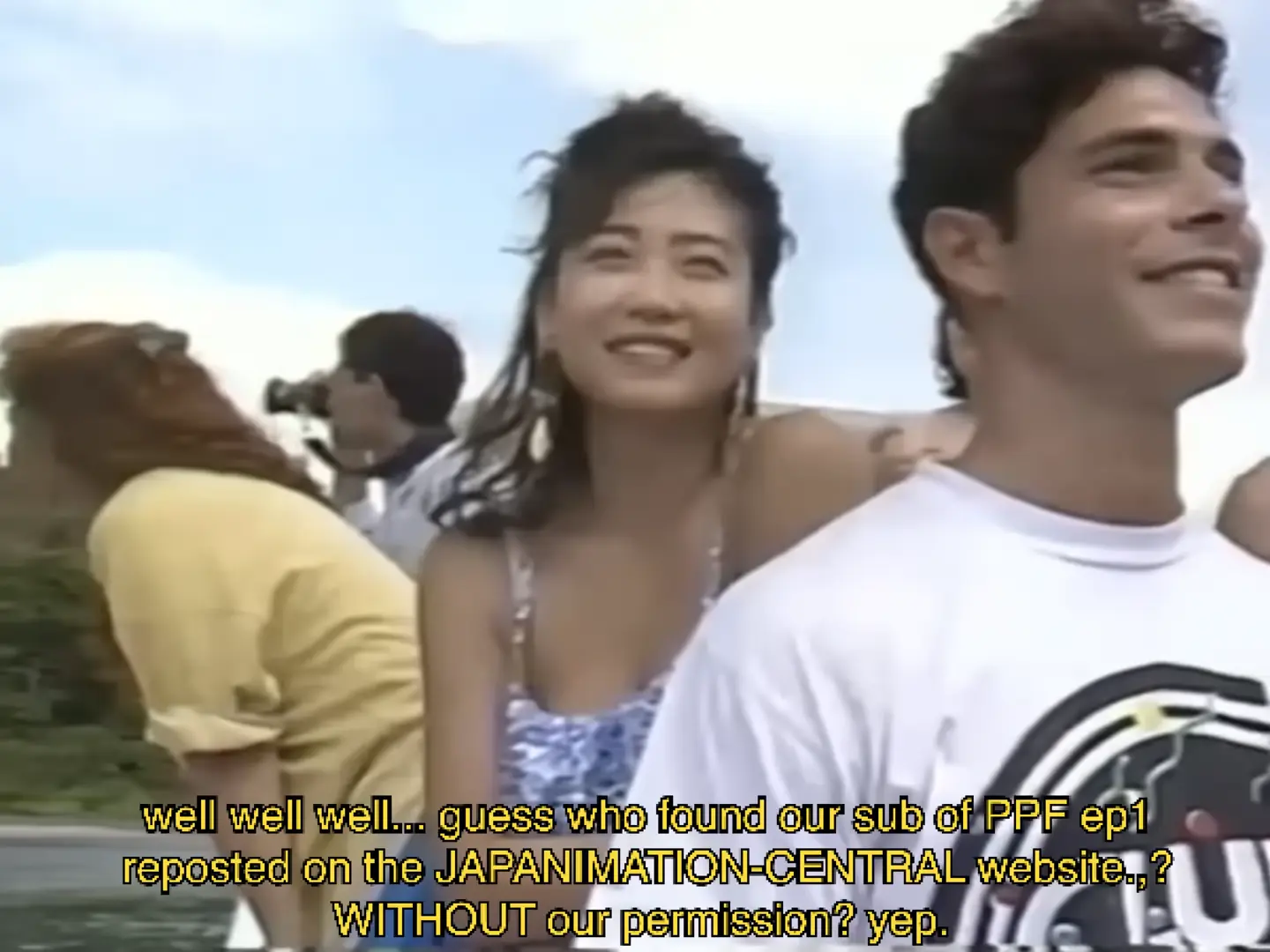 A 90s advertisement with subtitle meaning someone reposted subtitles of PPF without fansubbers authorization.